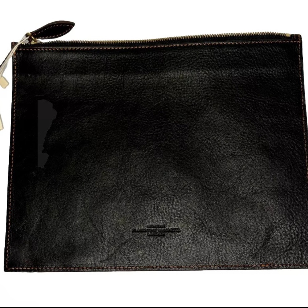 New Boldrini Italian brown zipper leather pouch 9”x12” document holder iPad case - Picture 3 of 7
